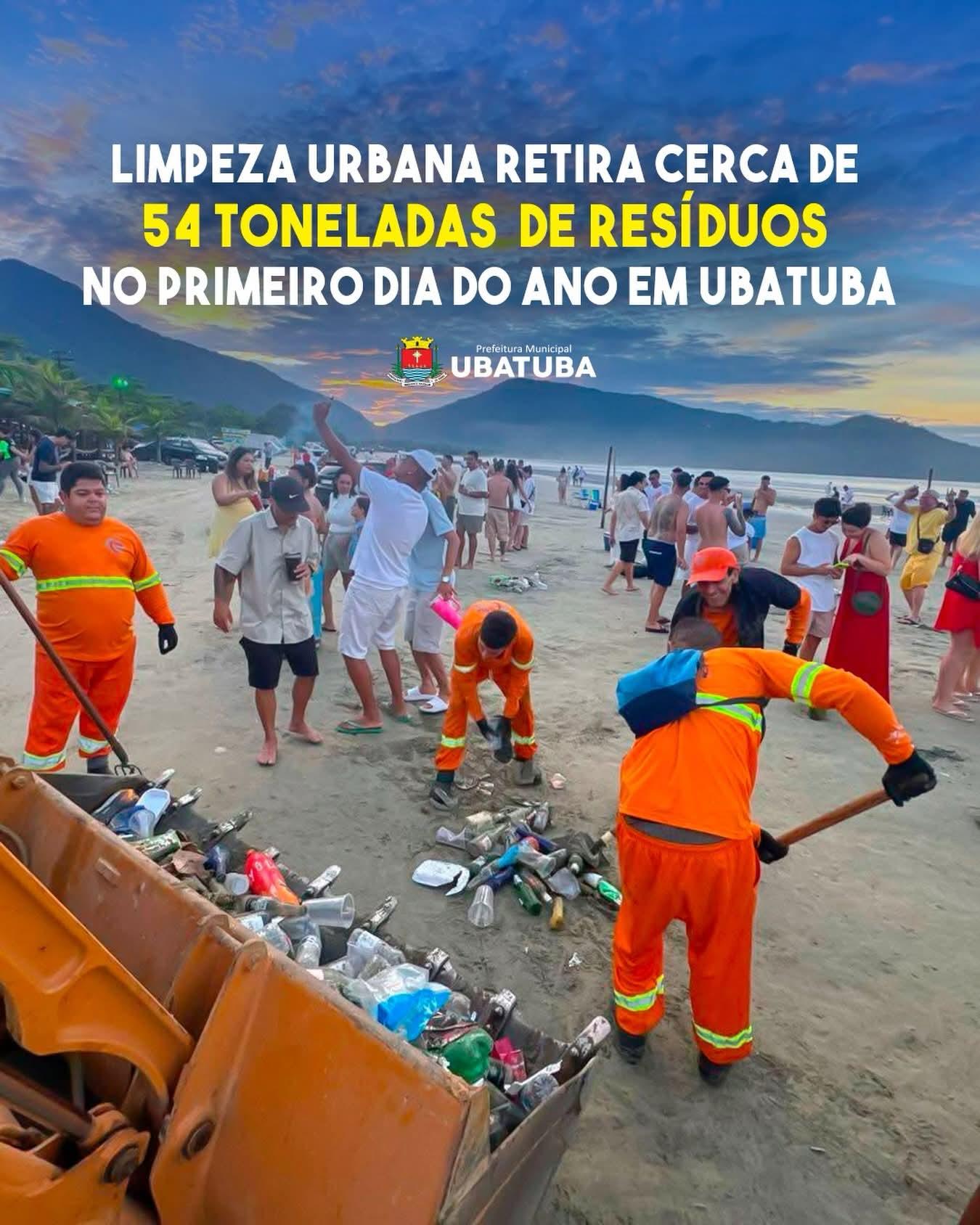 Limpeza urbana reforçada em Ubatuba recolhe 54 toneladas de resíduos após o Réveill